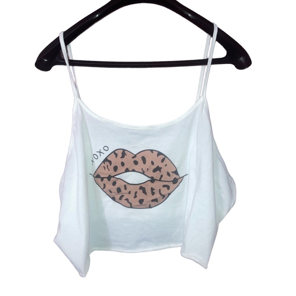 CHEETAH Print Lips Crop Top White Spaghetti Straps Women’s 4X Plus